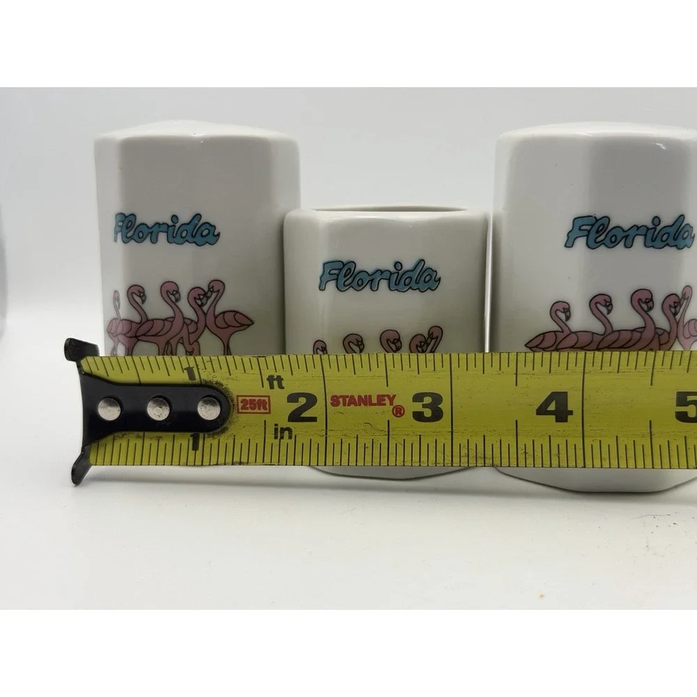 Vintage Florida Flamingo Salt Pepper Shaker Toothpick Holder Set Souvenir